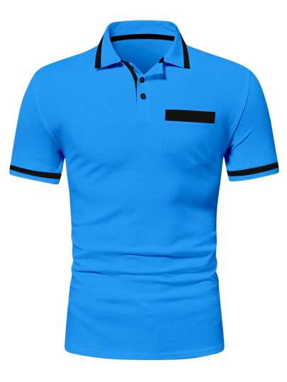 Manfinity Mode Men's Short Sleeve Contrast Trim Minimalist Fashion POLO Formal Shirt, Suitable For Summer Polo Shirts For Men Cotton