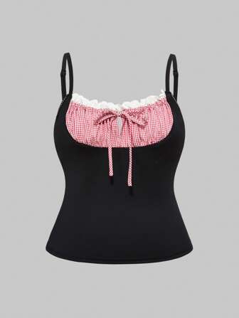 Kawaii Plus Size Plaid Patchwork Camisole Crop Top