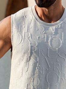 Manfinity Homme Herren INS Lässig einfarbig Mode Englisch Buchstaben geprägte Struktur Stoff Rundhals Tanktop und elastischer Taillenzug Shorts Set, Herren Modebekleidung, Herren Shorts Bekleidung, geeignet für Frühling und Sommer, Ausgehen, Urlaub, Lässig, Strand, Treffen mit Freunden. Kann als Geschenk für Familie, Freund, Ehemann, Vater, Freunde gegeben werden. Herren 2-teiliges Outfit Sommer Zwei-Teiler Sommer Set Herren - Weiss - Übersicht 4