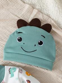 SHEIN Playful Pals 男婴长袖连体衣，可爱恐龙印花，配有帽子，舒适休闲，适合室内外活动，春秋季穿着。 - 彩色 - 查看 7