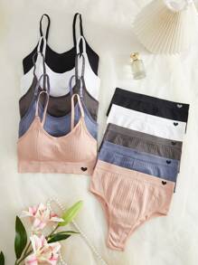 SHEIN 10pcs Cupid Heart Design Girl's Lingerie Set, Spring/Summer - Multicolor - View 1