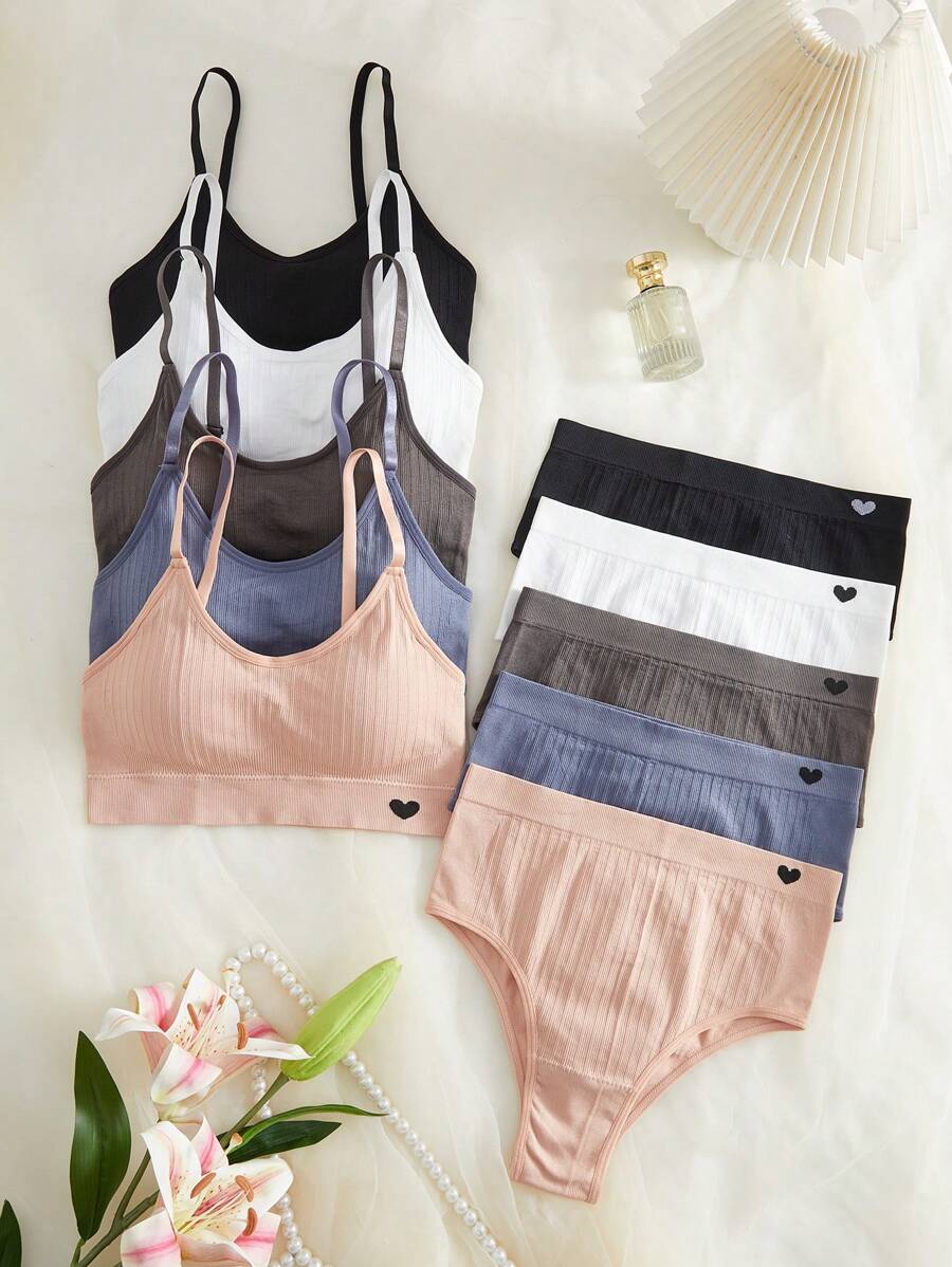 SHEIN 10pcs Cupid Heart Design Girl's Lingerie Set, Spring/Summer - Multicolor - View 1