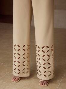 MOTF PREMIUM 镂空阔腿裤 - 杏色 - 查看 2