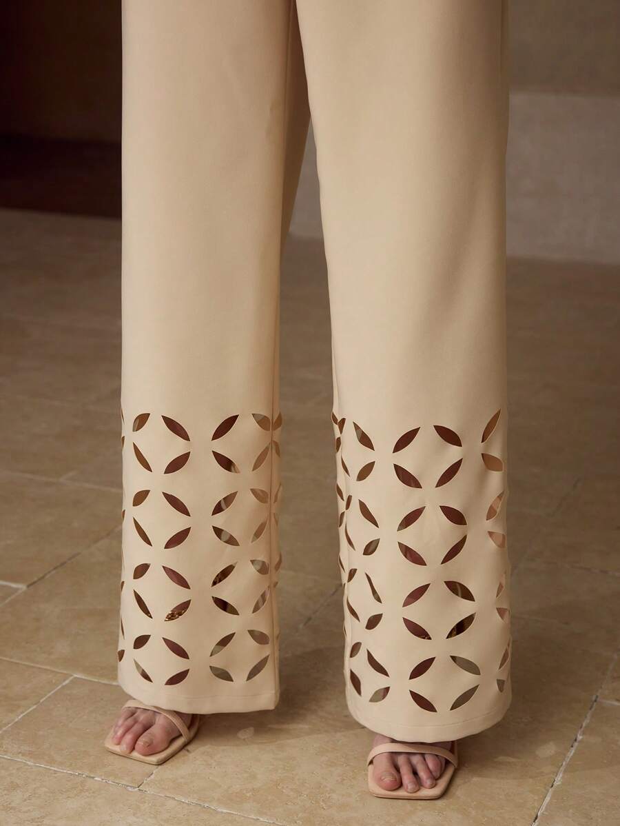 MOTF PREMIUM 镂空阔腿裤 - 杏色 - 查看 2