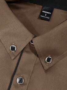 Manfinity Homme Men's Business Formal Collar Shirts Are Breathable, Comfortable And Soft. They Are Suitable For Daily Business, Office, Party And Banquet. They Will Be Suitable All Year Round. - Coffee Brown - View 5