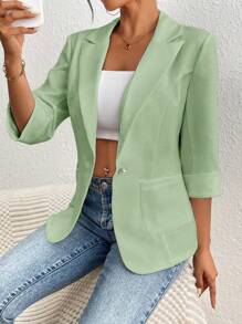 EMERY ROSE Casual / Workwear Solid Color Blazer For Spring/Summer - Green - View 4