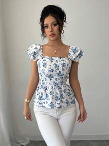 Airlisse Blusa con vita arricciata e stampa floreale