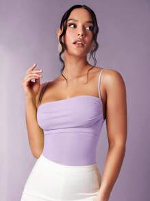Silquee Women's Sexy Solid Color Backless Strap Bodysuit For Summer - Mauve Purple - View 1