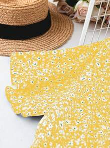 SHEIN LUNE Tuta lunga con vita arricciata e gambe larghe estiva da donna con stampa floreale ditsy, adatto per le vacanze, taglie comode