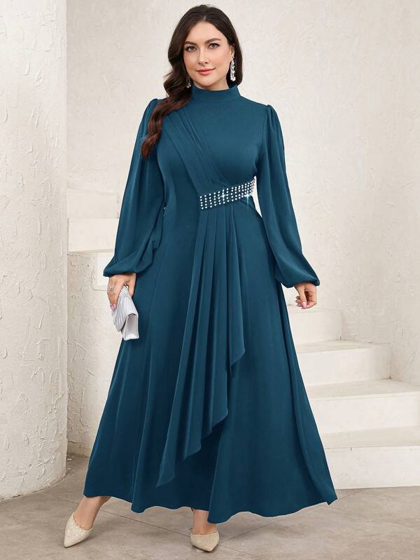 Veilorie Damen Große Größen Kleid im arabischen Stil in Unifarbe mit Langarm, modisch für den Sommer, züchtig