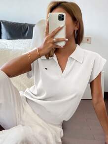 Livesso Women's Fitted Polo Collar Solid Color Knit Sweater Top, Casual For Commuting In Spring/Summer