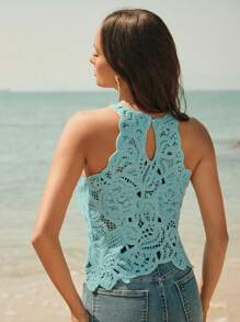 Anewsta Top tipo chaleco de punto y ganchillo con diseño floral de nuez de la india, hombros descubiertos y bajo asimétrico, elegante y sexy, para vacaciones, San Valentín, verano, playa, primavera, uso casual, vacaciones, festivales
