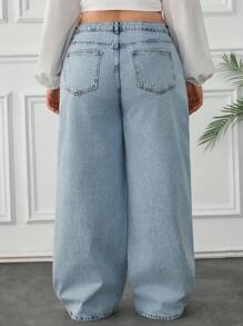 RueChic Plus Elastic Waist Medium Wash Mom Jean - Medium Wash - View 2