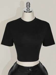 SHEIN ICON Plus Size Women Solid Color Short Sleeve Chinese Dragon Net Mesh Backless Y2K Going Out Fall Graphics Woman Black T-Shirt Goth Goth - Black - View 5