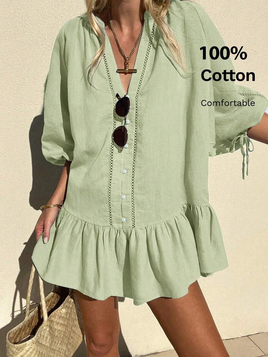 Siren Gaze Women's Linen Ruffle Hem Dress, Summer,Sage Green Dress Winter Christmas Spring - Green - View 1
