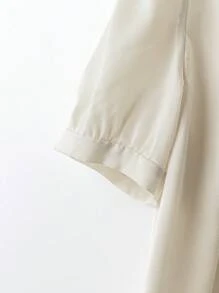 SHEIN 香槟色圆领短袖休闲衬衫，夏季时尚单品 - 香檳色 - 查看 3