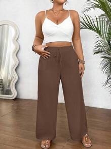 Calvaya Plus Size Casual Versatile Solid Color Straight Leg Pants Fall Cloth For Women - Coffee Brown - View 5