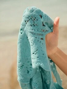 Anewsta Top tipo chaleco de punto y ganchillo con diseño floral de nuez de la india, hombros descubiertos y bajo asimétrico, elegante y sexy, para vacaciones, San Valentín, verano, playa, primavera, uso casual, vacaciones, festivales