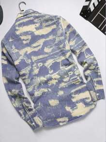 Manfinity Homme Herr Lila Denimskjorta: Snygg långärmad skjorta med abstrakt tryck och fickdetalj, höst - Blåröd - Visa 2