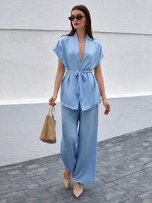 EURMUSE Pink Two  Pieces Cozy Sets - Baby Blue - View 3