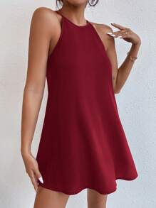 SHEIN PETITE Keyhole Back Halter Neck Short Summer Dress Summer Dresses For Women