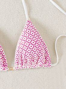 Swim Mod-D Women Solid Textured Fabric Halter Bikini Top, Summer Beach - Red Violet - View 3