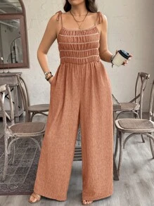 SHEIN LUNE 加大码仿旧竹纤维针织连体衣 女士西式服装 波西米亚风 90 年代服饰 节日夏季波西米亚风复古风 女士夏季服装 春假狂欢服装 节日春假服装 - 橘色 - 查看 5
