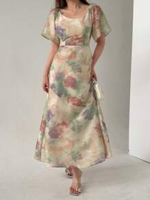 DAZY 新款夏季女士优雅中长印花连衣裙度假装扮女士长款连衣裙 - 粉色 - 查看 3