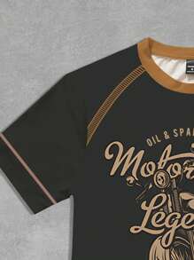 Manfinity Homme Men's Motorcycle Graphic Print Fitted Crew Neck Short Sleeve T-Shirt - Multicolor - View 4