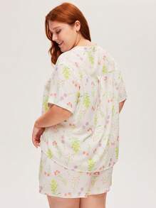 LUVLETTE Conjunto de pijama de mujer con top de manga corta con botones y pantalones cortos con estampado floral en tela de rayón suave, ideal para vacaciones. Pantalones con bolsillos, lencería y ropa interior para novia