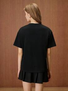 HARRY POTTER X SHEIN Women's Black Round Neck Short Sleeve Loose Mandrake Letter Graphic T-Shirt, Casual Summer Comfort - Black - View 2