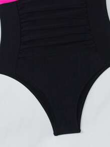 Swim Lushoire 全新夏季纯色拼接聚拢钢圈聚拢肩带蝴蝶结后背优雅连体泳衣