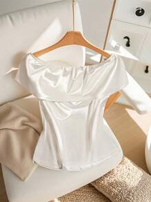 SHEIN Clasi Blusa elegante monocolore senza spalline da donna, taglia comoda, per l'estate