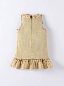 Young Girl Washed Ruffled Hem Sleeveless Denim Dress, Casual Style - Champagne - View 2