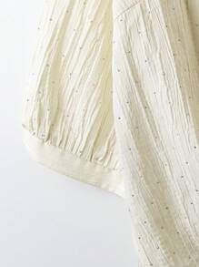 Calvaya Women Plus Size 3/4 Sleeve Tie-Knot Rhinestone Decoration Blouse - Apricot - View 3