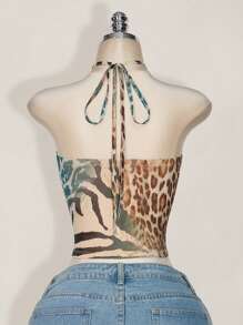 SHEIN ICON Áo ba lỗ cổ buộc họa tiết da báo cỡ lớn cho kỳ nghỉ - Nhiều màu - Xem 2