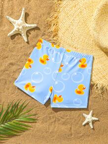 Cute Young Boys Blue Background Duck & Bubble Print Swimming Trunks Youth Boys Shorts Young Boys 2 Pieces Young Boys Casual Sets Young Boys Suit Set Beach Clothes For Boys