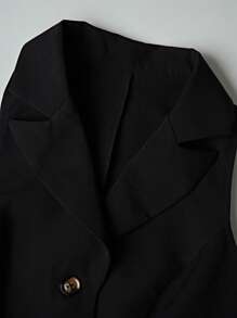 SHEIN Unity Blusa básica de mujer con escote en V profundo, bolsillos, dobladillo en forma de V, sin mangas, cuello de solapa, abierta por delante con decoración de botones, color negro - Negro - Ver 5