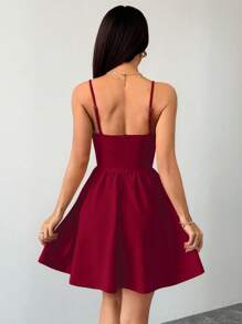 SHEIN PETITE Váy lãng mạn dành cho nữ có eo và viền - Màu Đỏ Sâu - Xem 2