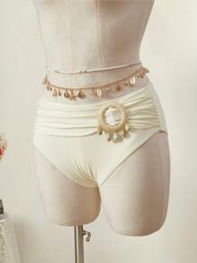 SHEIN MOD Leicht pfirsichfarbene Bikinihose mit geraffter Quaste, als Akzent Ring dekoriert, Triangel-Bikini-Hose - Aprikosenfarben - Übersicht 2
