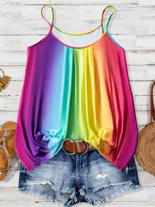 Linhara Women Rainbow Striped Print Summer Tank Top T-Shirt - Multicolor - View 1