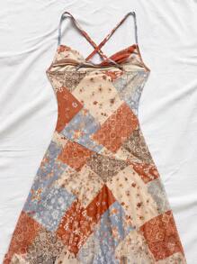 Soleia Asymmetrical Hem Draped Collar Vacation Cami Dress - Multicolor - View 3