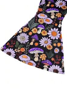 SHEIN LUNE Plus Size Women Plant Floral Print Slim Fit Flare Pants - Multicolor - View 6