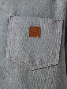 SUMWON Raw Edge Boxy Denim Shirt Oversized Button Down Short Sleeve Casual Summer Streetwear Classic Western Light Weight Spring Festival Outdoor Urban - Blue - View 6