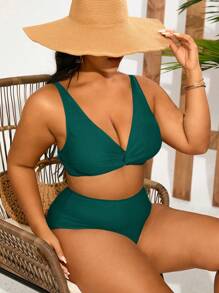 Swim Lushoire Set di costumi da bagno tinta unita oversize, include slip da bagno a triangolo, alla moda per l'estate