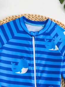 SHEIN 6-9M Baby Boys' Long Sleeve Swimsuit, Adorable Crab Cartoon Print One-Piece Swimwear - Multicolor - View 3