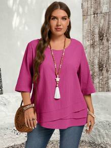 EMERY ROSE Camisa asimétrica de talla grande de estilo rural color verde para ropa de otoño - Rosa Fucsia - Ver 6