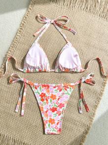 Soleia Women's Random Ditsy Floral Ruffled Strap Sexy Spaghetti Strap Bikini Set, Essential For Summer - Multicolor - View 2