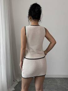 Chiquease 2pcs/Set Women V-Neck Cropped Top And Mini Skirt Set - Apricot - View 2