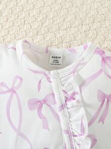 2pcs/Set Newborn Baby Pink & White Butterfly Print Long Sleeve Footed Romper Pajama Set